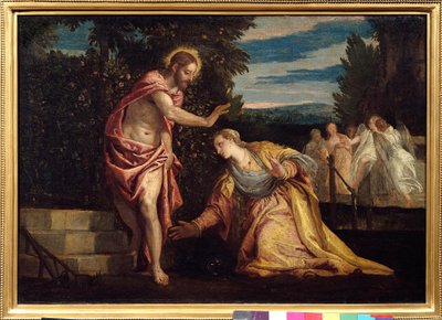 ظهور المسيح على مادلين (نولي لي تانجير) لوحة لباولو فيرونيز (1528-1588) قاتمة. 0.67 × 0.97 م. غرونوبل. Musee Des Beaux Arts - ظهور المسيح لمريم المجدلية (نولي مي تانجير). لوحة لباولو فيرونيز (1528-1588). 0.67 × 0.95 م. بي بواسطة فيرونيز