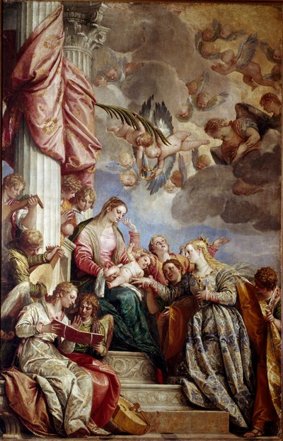 الزواج الصوفي للقديسة كاترين. لوحة لباولو كالياري باولو فيرونيس (1528-1588) ، حوالي 1575. زيت على قماش. قاتمة: 337x241 سم. البندقية ، جاليري ديل أكاديميا (البندقية ، غاليري أكاديميا). بواسطة فيرونيز