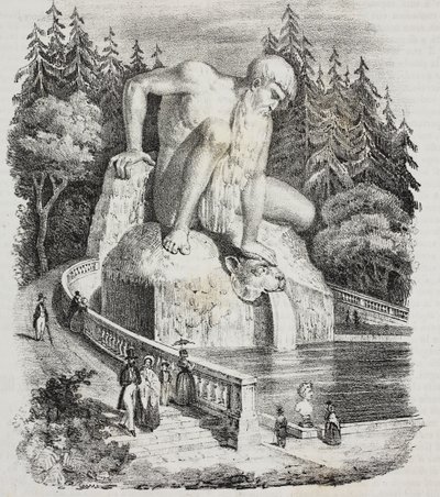 Colossus of Apennines (بواسطة Giambologna) في حديقة Villa Demidoff (Villa Medicea of Pratolino) ، فاجليا ، توسكانا ، إيطاليا ، طباعة حجرية لجيوفاني مارياني من بوليوراما بيتوريسكو ، رقم 10 ، 15 أكتوبر بواسطة Giambologna
