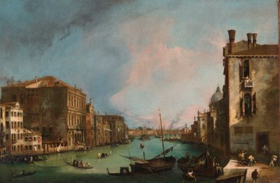 "Le grand Canal a Venise، Italie" (القناة الكبرى في البندقية) لوحة لجيوفاني أنطونيو (كاناليتو) (1697-1768) قاتمة 65.5x97.5 سم ألوان زيتية على قماش 1723 معرض الدولة للفنون ، درسدن بواسطة كاناليتو