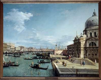 منظر لمدخل القناة الكبرى وكنيسة التحية في البندقية لوحة أنطونيو كانال ديت كاناليتو (1697-1768) شمس القرن الثامن عشر. 1،19x1،53 م بواسطة كاناليتو
