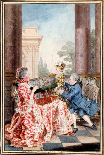 La belle Madame Caze, wife of the farmer general and her children Watercolour by Louis Carrogis (1717-1806) dit Carmontelle. 18th century Sun. 0,32x0,21 m Chantilly, musee conde بواسطة كارمونتيل