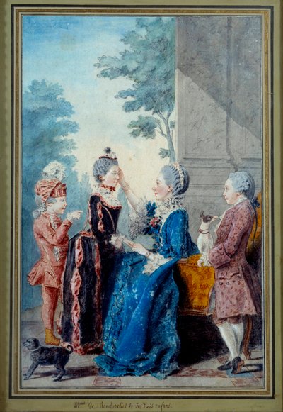 مدام دي روشرول وأطفالها الثلاثة لوحة مائية من تصميم لويس كاروجيس كارمونتيل (1717-1806) القرن الثامن عشر في باريس ، متحف كارنافالي بواسطة كارمونتيل