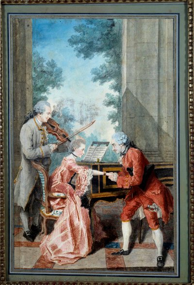 Mademoiselle Delou, Monsieur Philippe and Monsieur de Texier A gentleman pays tribute to a young pianist. Watercolour by Louis Carrogis, dit Carmontelle (1717-1806) 18th century Paris, Musee Carnavalet - Mademoiselle Delou, Monsieur Philippe and Monsieur d بواسطة كارمونتيل