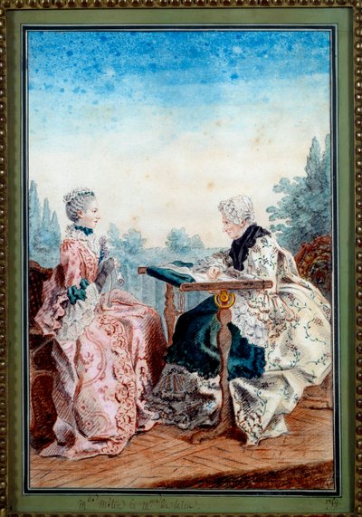 Mademoiselle Melin و Mademoiselle de Laleu يصنعان نسيجًا بالألوان المائية بواسطة Louis carrogis dit Carmontelle (1717-1806) 1759. باريس ، متحف كارنافالي بواسطة كارمونتيل