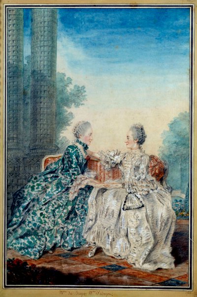 صورة مدام دي بريجيه ومدام دي لينكون لوحة مائية من تصميم لويس كاروجيس كارمونتيل (1717-1806) 1760 باريس ، متحف كارنافاليت بواسطة كارمونتيل