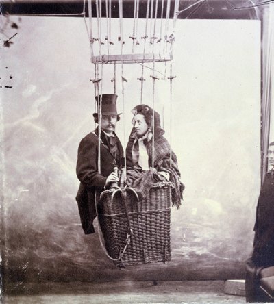 صورة فوتوغرافية للمصور وطيار الجو فيليكس تورناشون ديت نادار (1820-1910) وزوجته في سلة بالونات بواسطة نادار