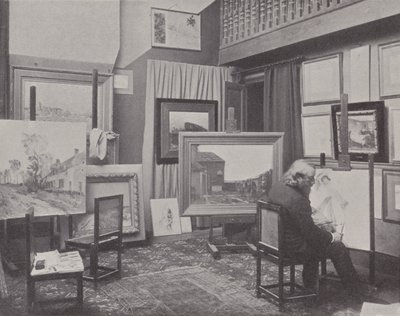 الرسام الفرنسي جان تشارلز كازين في مرسمه (صورة بالأبيض والأسود) بواسطة (بعد) مصور فرنسي