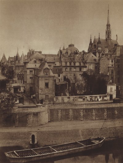 قصر العدل ، يُرى من Quai des Orfevres في عام 1862 (b / w photo) بواسطة (بعد) مصور فرنسي