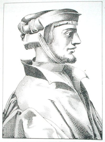 Agrippa von Nettesheim (1486-1535) نسخة من رسم توضيحي من "Das Kloster" vol II بواسطة J Scheible ، شتوتغارت 1845 ، مستخدم في "تاريخ السحر" ، نُشر في أواخر القرن التاسع عشر (نقش) بواسطة (بعد) المدرسة الألمانية