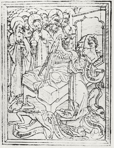 رسم توضيحي من "The Master ES and the 'Ars moriendi'" بواسطة ليونيل كاست بواسطة (بعد) المدرسة الألمانية