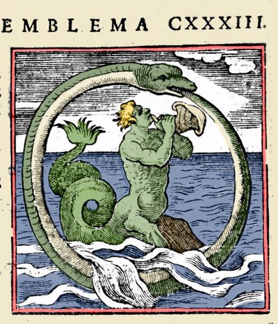 تريتون وتوضيح Ouroboros "شعار" (Emblemas) لأندرو جاكسون (لون ليثو) بواسطة (بعد) المدرسة الإيطالية