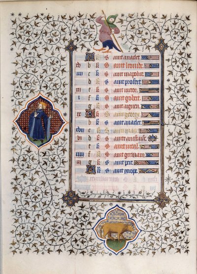 صفحة مخطوطة "Les Tres Riches Hours du Duke Francois de Guise" التي أضاءها سيد Boucicaut: تمثيل لعلامات الأبراج ومشاهد من الحياة اليومية: الثور. القرن ال 15. متحف كوندي ، شانتيلي بواسطة (وورشة عمل) Boucicaut Master