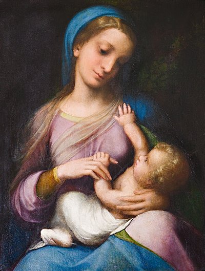 مادونا والطفل أو مادونا كامبوري (زيت على لوح) بواسطة (1489-1534) كوريجيو