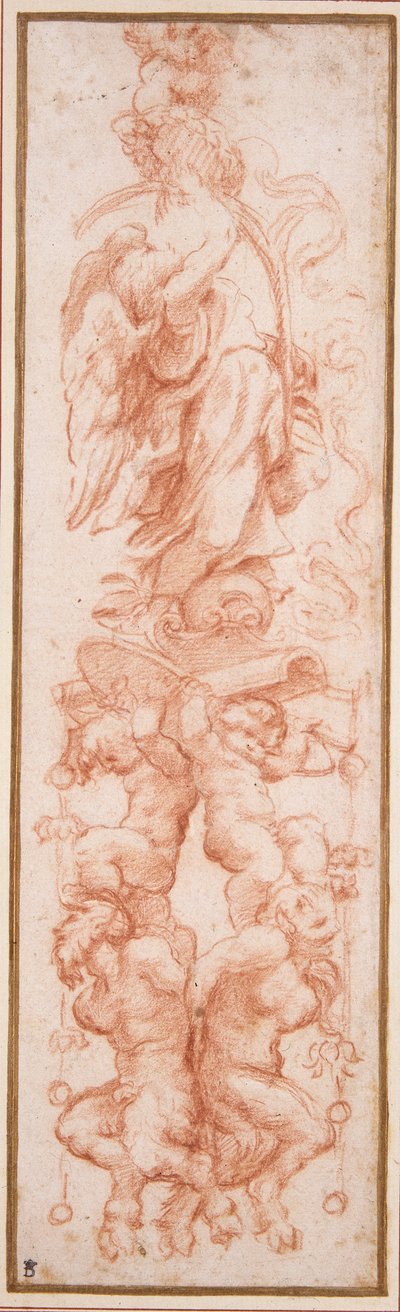 Grotesque decoration for the rib of a vault (red chalk on white paper) بواسطة (1489-1534) كوريجيو