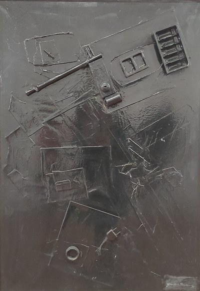 جي سي ريكاردي، كومبوستيون رقم 1، 1977، وسائط مختلطة على قماش، 60x80، اربينو، مؤسسة أمبرتو ماستروياني، إيطاليا. بواسطة جيان كارلو ريكاردي