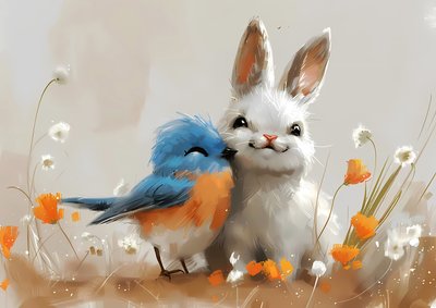 رسم مانغا لطيف لطيف للطيور والأرانب، طباعة حسب الطلب، ديكور غرفة نوم حائط حسب الطلب بواسطة فشتالي عبد الرحيم