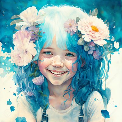 رسم بالألوان المائية، فتاة صغيرة لطيفة بأسلوب لويش، ديكور حائط بإطار بواسطة فشتالي عبد الرحيم