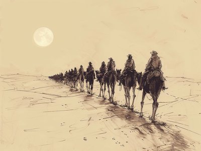 موكب شمس الصحراء رسم تخطيطي بسيط من خط واحد، ديكور حائط للبيع بواسطة فشتالي عبد الرحيم