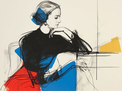 رسم تخطيطي لامرأة جالسة رسم ولوحة تخطيطية وقماش وإطار حائط مطبوع عند الطلب بواسطة فشتالي عبد الرحيم