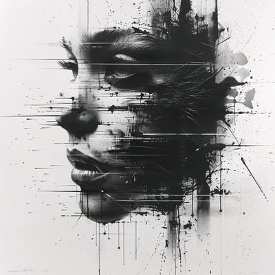 رسم تخطيطي لوجه امرأة بالأبيض والأسود مصغر لوجه امرأة بالأبيض والأسود بواسطة فشتالي عبد الرحيم