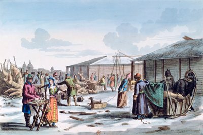 سوق اللحوم خلال فصل الشتاء ، روسيا ، 1821 بواسطة ايه سي هوبيجوت