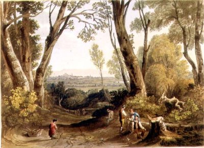 Hereford ، من Dynedor Hill ، نقش بواسطة Theodore HA Fielding (1781-1851) ، حانة. في "مناظر خلابة لنهر واي" بواسطة AV Copley (بعد) Fielding