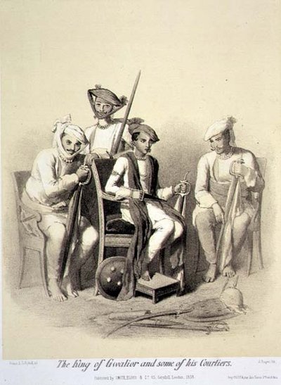 ملك جواليور وبعض حاشيته ، من "رحلة في الهند" ، نقش بواسطة حانة Jules Trayer (1824-1901). في لندن بواسطة أ (بعد) سولتيكوف