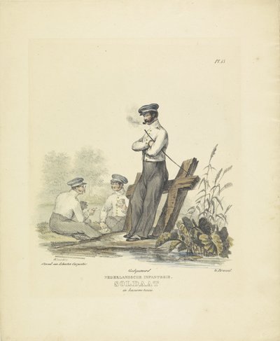 جندي في ثوب الثكنة ، 1820-1825 المشاة الهولندية. جندي في ثكنات الزي (العنوان على الكائن) الأزياء العسكرية لمملكة هولندا. إهداء لسعادة ويليم فان بيلاندت (عنوان المسلسل على الكائن) بواسطة شوتن كاربنتير