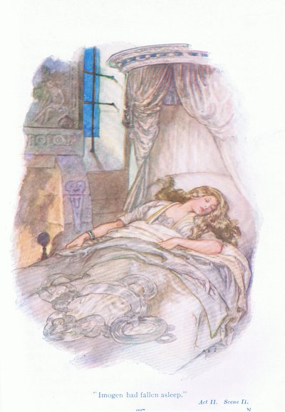 سقط إيموجين نائماً (Cymbeline) ، من حكايات شكسبير حانة. بواسطة Ward Lock & Co Ltd بواسطة جاكسون