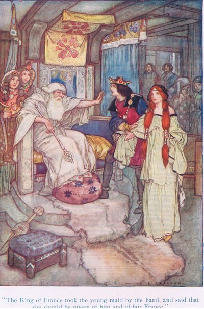 The king of France took the young maid by the hand, and said that she should be queen of him and fair France (King Lear), from Tales from Shakespeare pub. by Ward Lock & Co Ltd بواسطة جاكسون