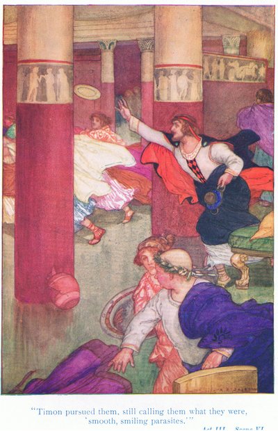Timon pursued them, still calling them what they were, smooth, smiling parasites (Timon of Athens), from Tales from Shakespeare pub. by Ward Lock & Co Ltd بواسطة جاكسون