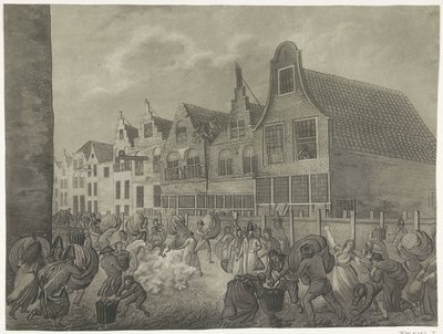 فشل صب الخرسانة على طول Kortendijk في جورينشيم ، 1809 أربع لوحات من الطوفان عام 1809 مخصصة للملك لويس نابليون (عنوان السلسلة) بواسطة G. Groeneveld