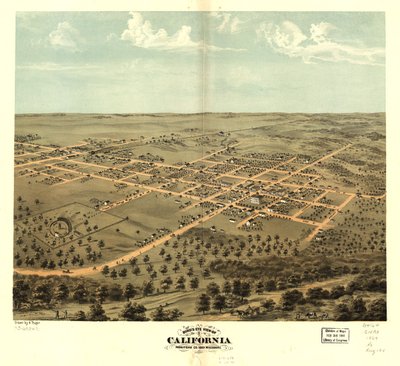 منظر من عين الطائر لكاليفورنيا، شركة مونيتو، ميسوري 1869. LOC 73693471 بواسطة أ. روجر