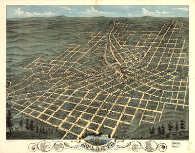 منظر من عين الطائر لمدينة أتلانتا، عاصمة جورجيا 1871. LOC 73693339 بواسطة أ. روجر