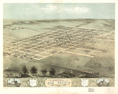 منظر من الطيور لمدينة دي ويت، مقاطعة كلينتون، أيوا 1868. LOC 73693396 بواسطة أ. روجر