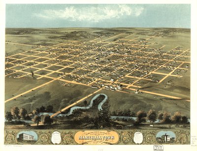 منظر عين الطائر لمدينة مارشالتاون، شركة مارشال، أيوا 1868. LOC 73693402 بواسطة أ. روجر