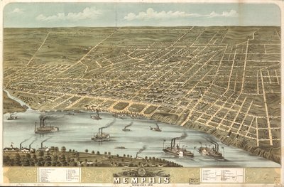 منظر عين الطائر لمدينة ممفيس، تينيسي 1870. LOC 73694530 بواسطة أ. روجر