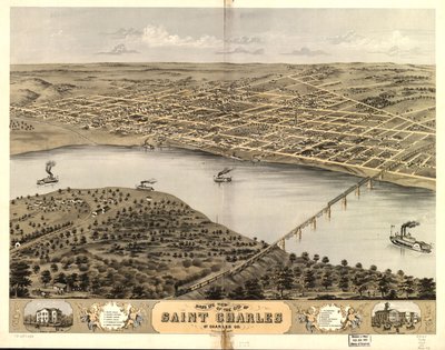 منظر من عين الطائر لمدينة سانت تشارلز، سانت تشارلز، ميسوري 1869. LOC 73693488 بواسطة أ. روجر