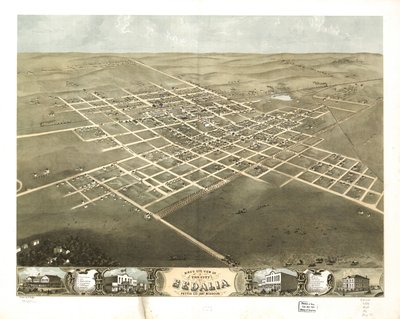 منظر من عين الطائر لمدينة سيداليا، شركة بيتيس، ميسوري 1869. LOC 73693491 بواسطة أ. روجر