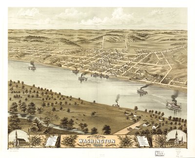 منظر عين الطائر لمدينة واشنطن، مقاطعة فرانكلين، ميسوري 1869. LOC 73693493 بواسطة أ. روجر