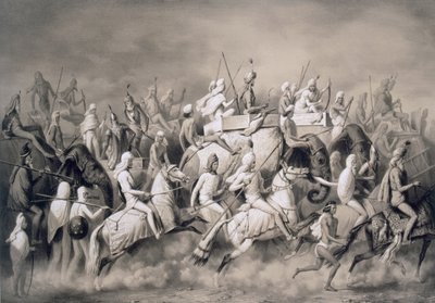 شير سينغ ، مهراجا السيخ وملك البنجاب مع حاشيته للصيد بالقرب من لاهور ، 1859 بواسطة أ. سولتيكوف