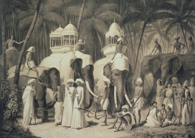 فيلة رجا ترافاندروم ، من "رحلة في الهند" ، نقشها لويس هنري دي رودر (1807-81) بواسطة أ. سولتيكوف