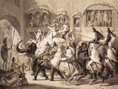 شارع في لاهور ، من رحلة في الهند ، منقوش بواسطة لويس هنري دي رودر (1807-81) 1842 (ليثو ملون) بواسطة أ بعد Soltykoff