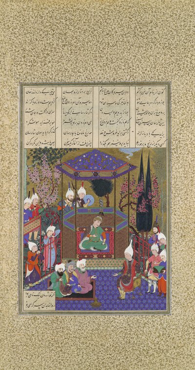 Zal يشرح ألغاز المجوس ، الورقة 87v من كتاب الملوك شاهنامه ... ، 1525. بواسطة عبد العزيز