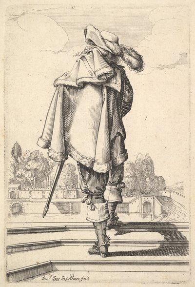 رجل ينظر من الخلف ، يصعد حاجزًا ، بغطاء فوق كتفه الأيسر ... ، 1629. بواسطة إبراهيم بوس