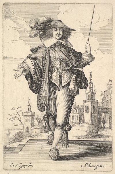 رجل يمشي إلى الأمام ، مع ذراعه اليمنى ممدودة وسوط في يده اليسرى ... ، 1629. بواسطة إبراهيم بوس