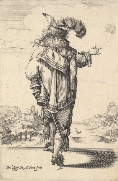 رجل يرتدي قبعة منقوشة ويحمل سيفاً ، من الخلف ، ذراعه اليمنى ... ، 1629. بواسطة إبراهيم بوس