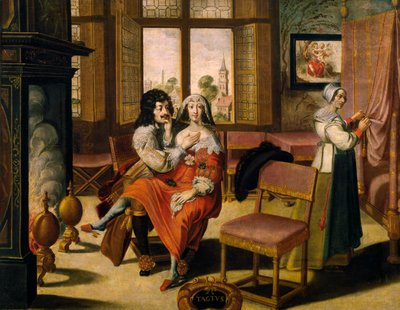 Sense of touch, ca 1635, by Abraham Bosse (1604-1676), after painting from series of 5 by unknown artist, France بواسطة إبراهيم بوس