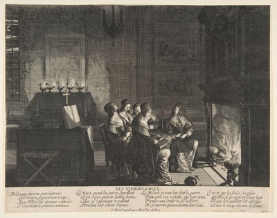 العذارى الحكيمون يستريحون في انتظار وصول الزوج ، كاليفورنيا. 1635. بواسطة إبراهيم بوس